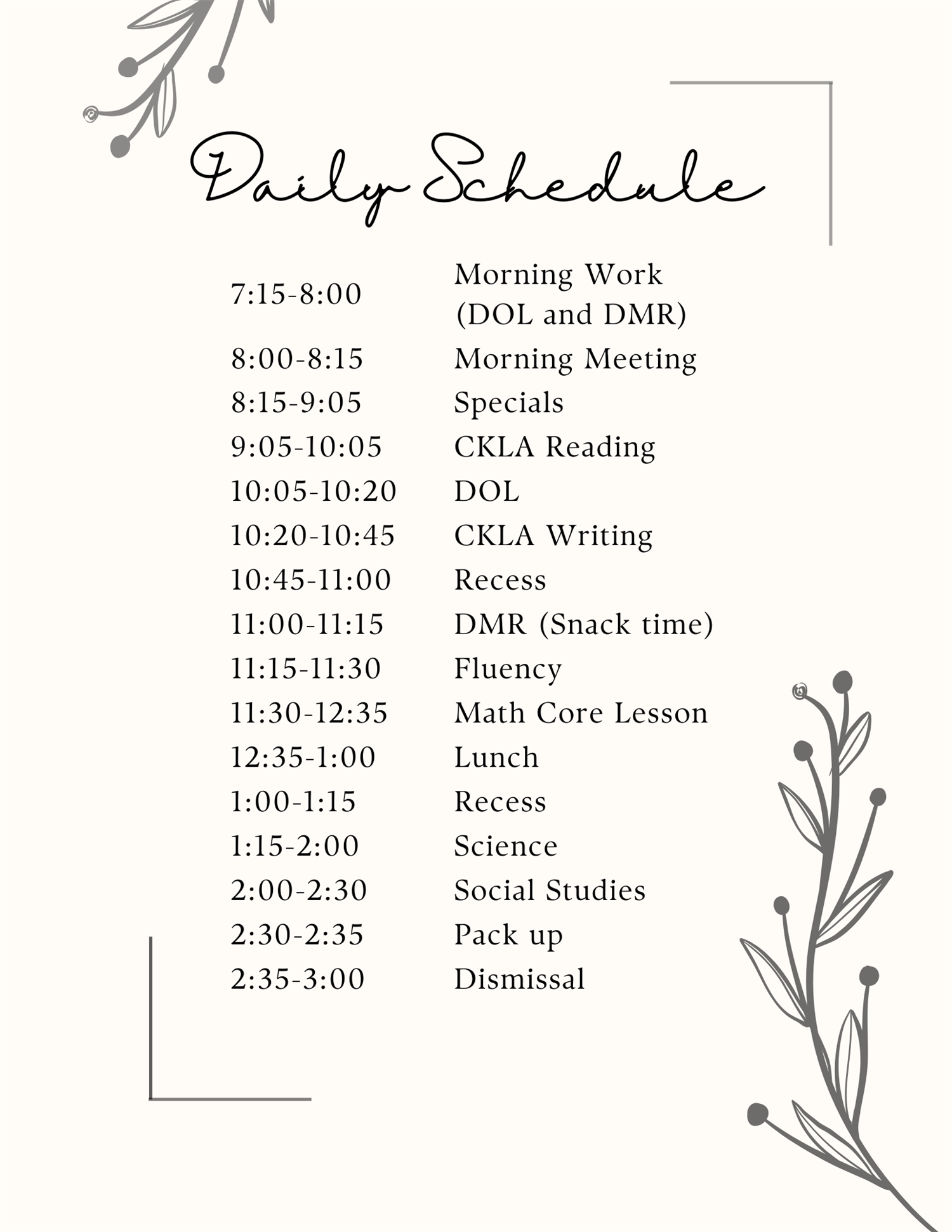 Daily Schedule